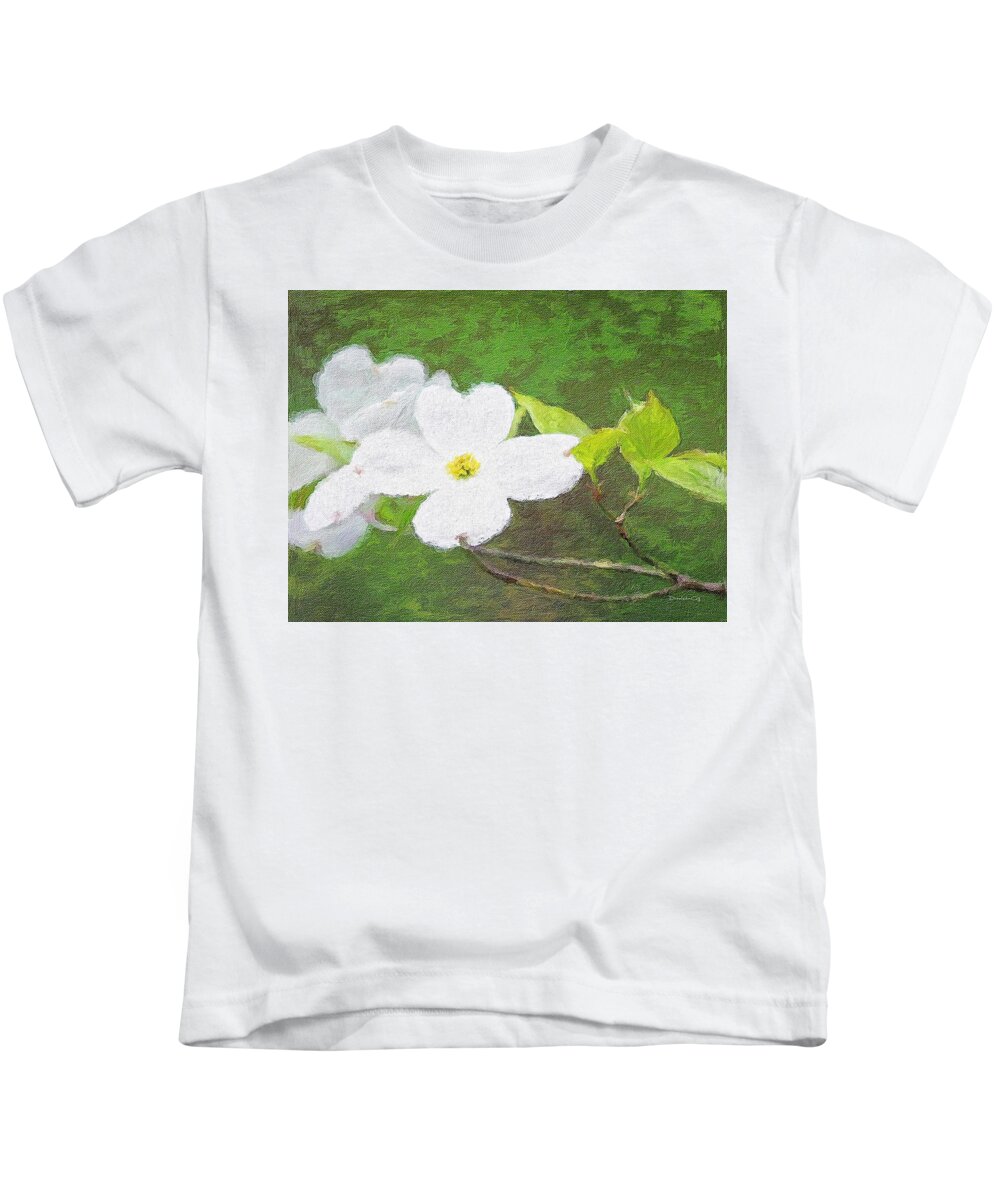 Spring Change Of Season Tree Blossoms Flowers Branch Digital Midwest Ohio Green White Yellow Brown May June Park Garden Forest Woods Kids T-Shirt featuring the photograph My Dogwood Blooms by Diane Lindon Coy