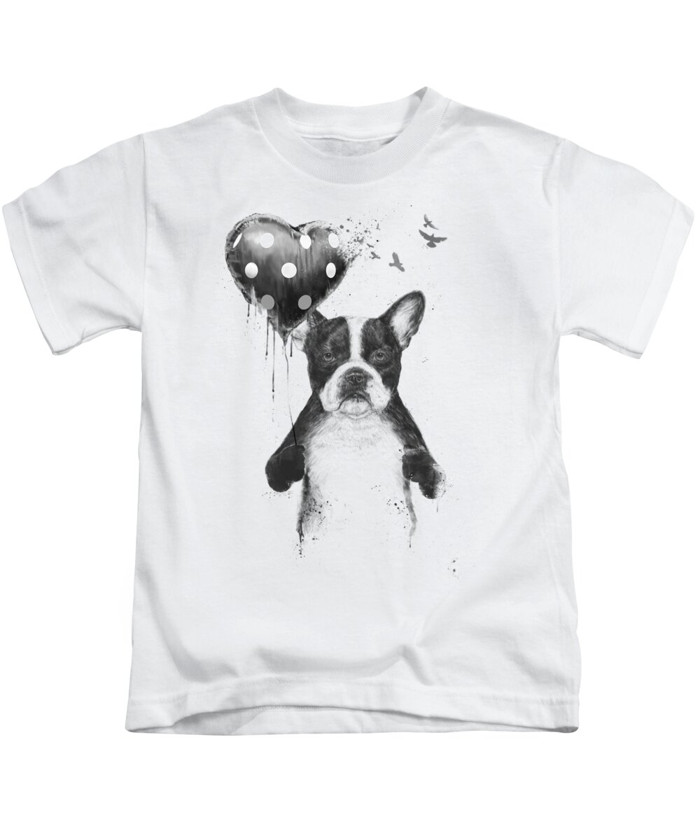 Bulldog Kids T-Shirt featuring the mixed media My heart goes boom by Balazs Solti