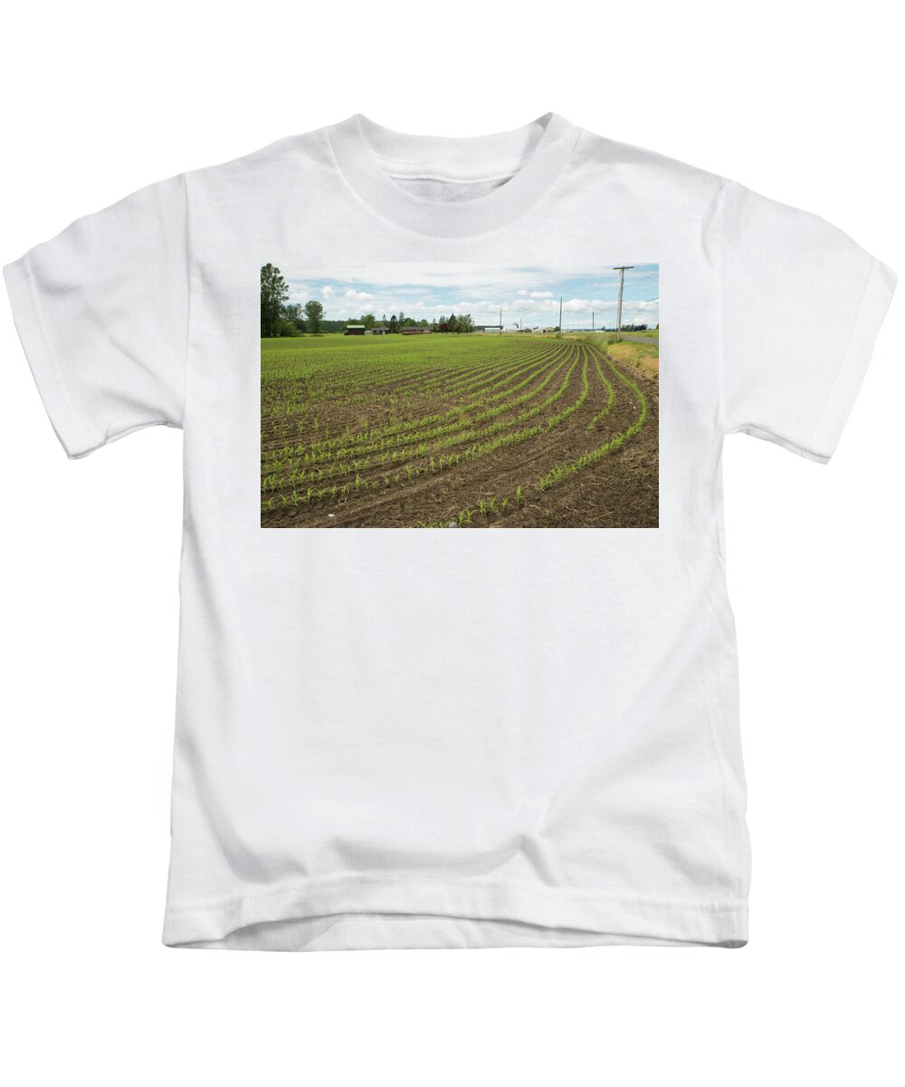New Corn In Everson Kids T-Shirt featuring the photograph New Corn in Everson by Tom Cochran