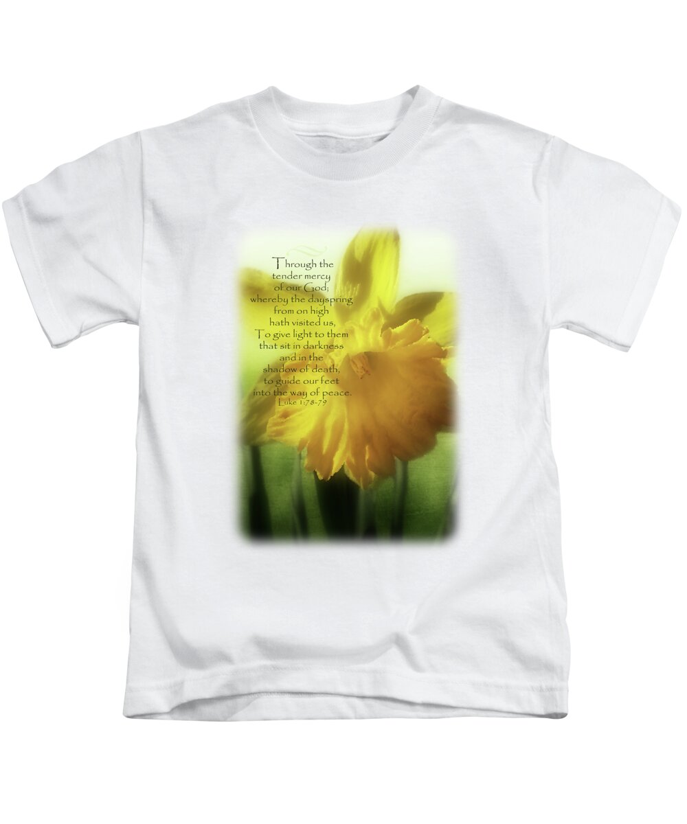 New Daffodil Kids T-Shirt featuring the digital art New Daffodil - Verse by Anita Faye