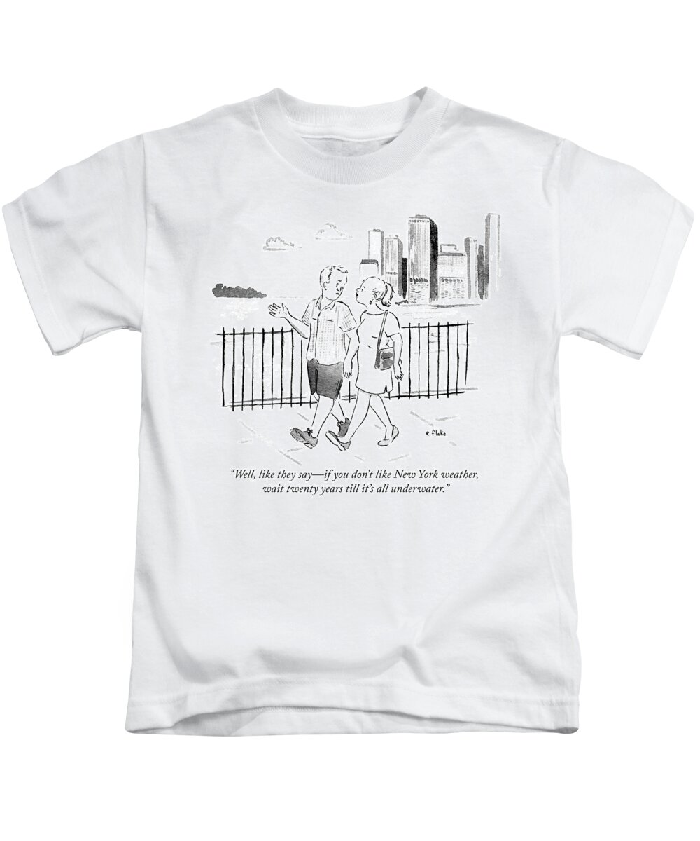 well Kids T-Shirt featuring the drawing New York weather by Emily Flake