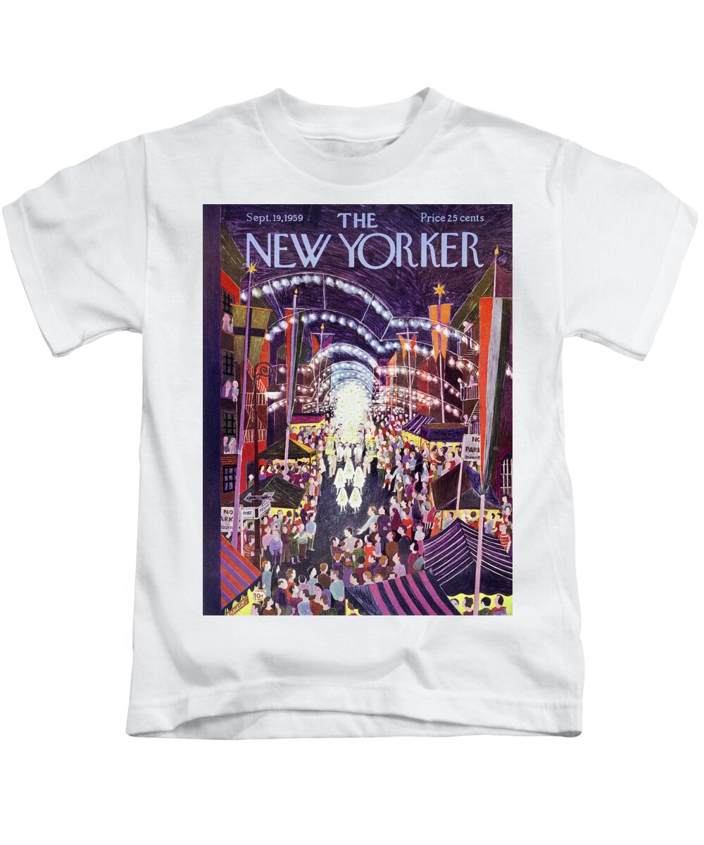 Procession Kids T-Shirt featuring the painting New Yorker September 19 1959 by Ilonka Karasz