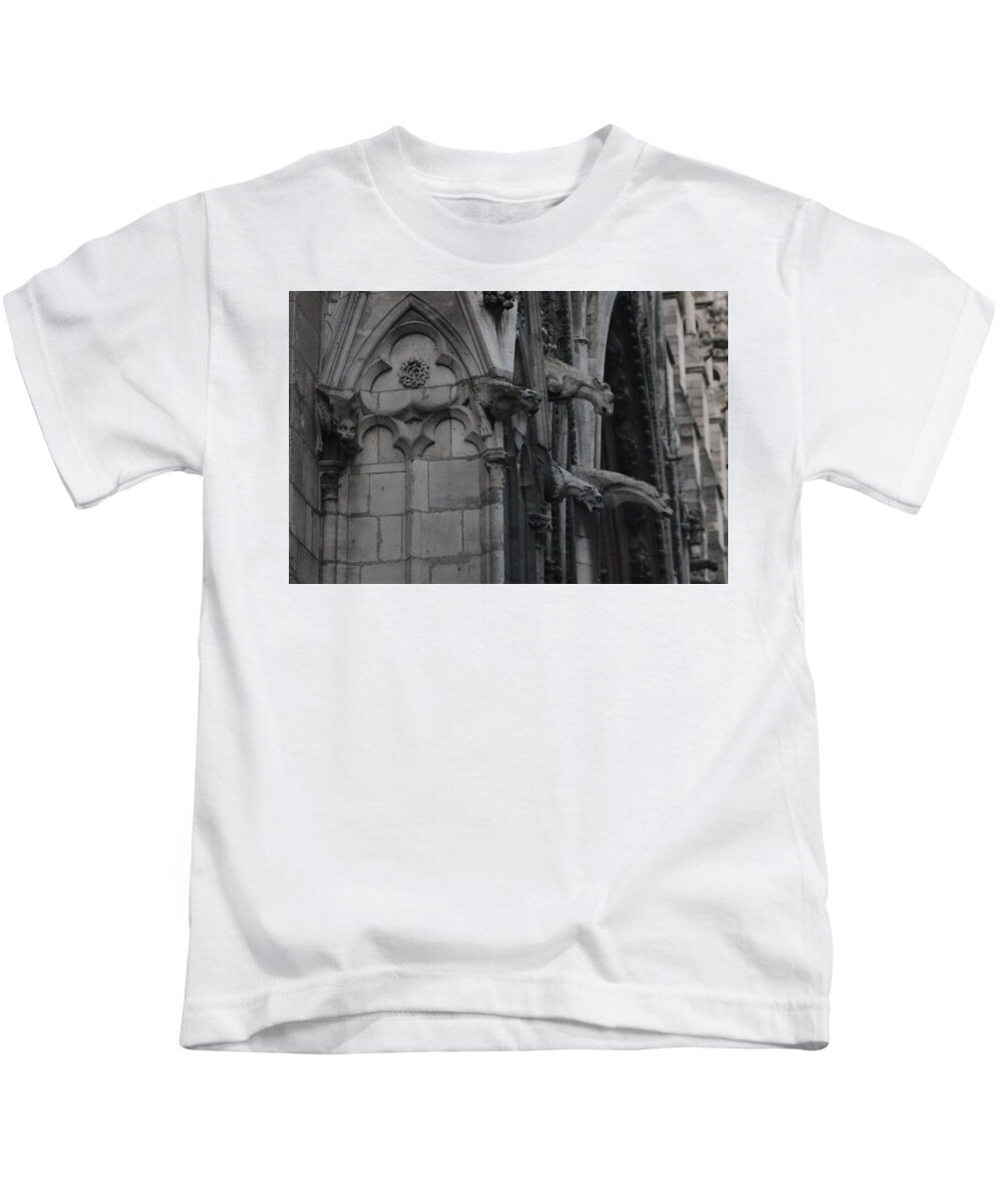 Notre Dame Cathedral Gargoyles Kids T-Shirt featuring the photograph North Side Notre Dame Cathedral by Christopher J Kirby