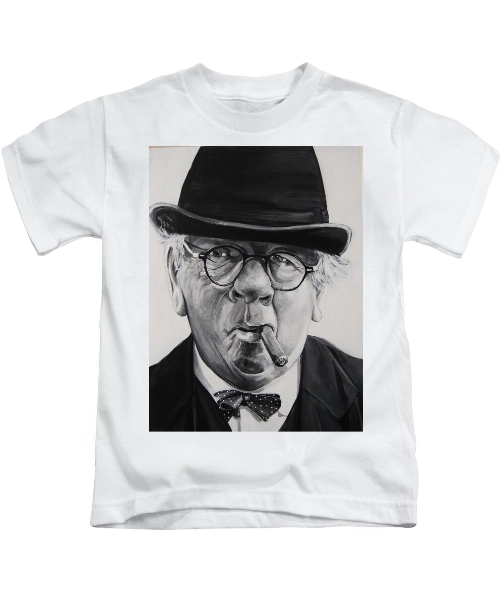 Senior Man Kids T-Shirt featuring the painting Nothing Like A Good Cigar by Jean Cormier