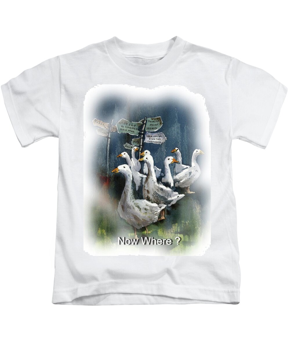 Geese Kids T-Shirt featuring the painting Now Where ? by Val Byrne