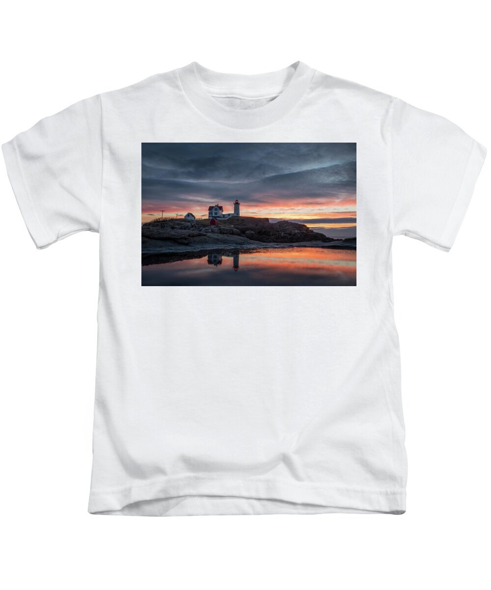 Maine Kids T-Shirt featuring the photograph Nubble Sunrise Reflection by Colin Chase
