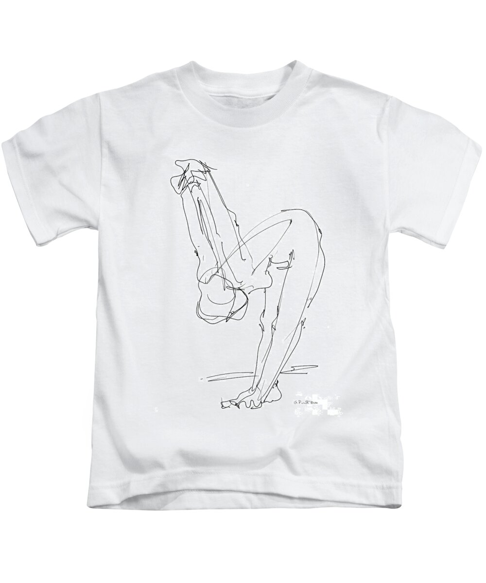 Female Kids T-Shirt featuring the drawing Nude Female Drawings 10 by Gordon Punt
