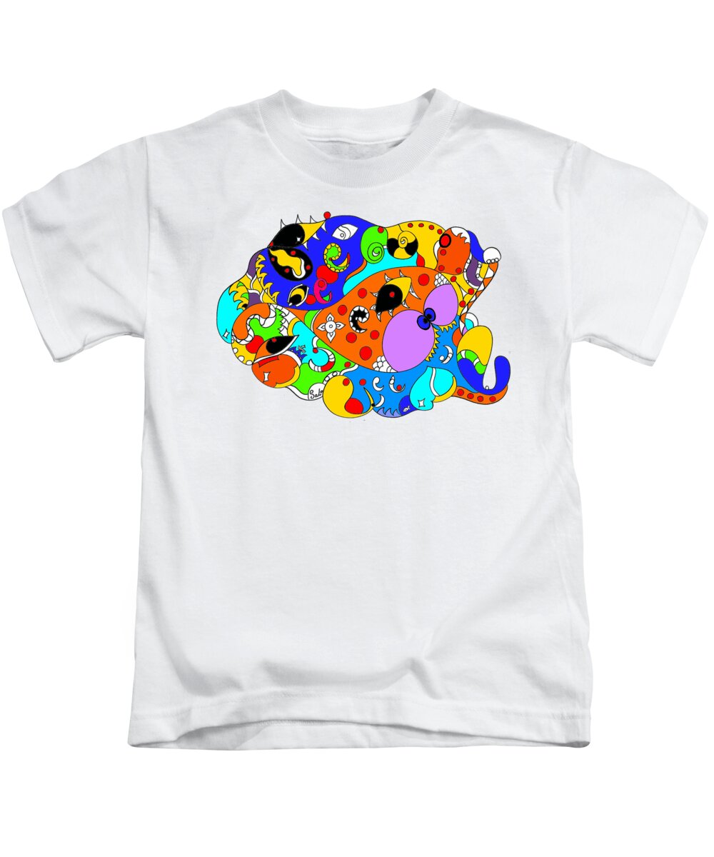 Abstract Kids T-Shirt featuring the drawing Ocean Life by Sally Bosenburg