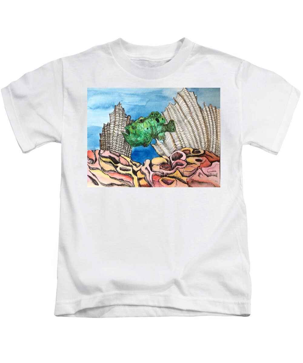  Ocellated Kids T-Shirt featuring the painting Ocellated Frogfish by Mastiff Studios