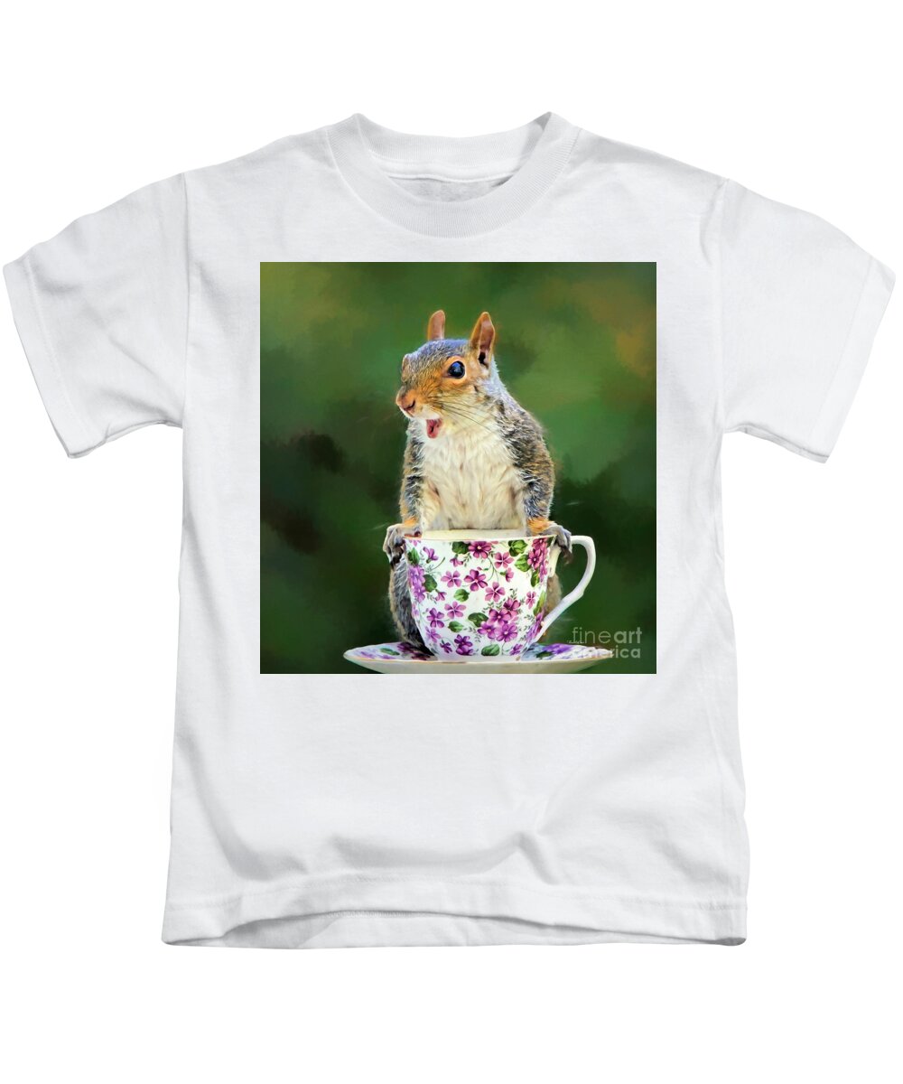 Squirrel Kids T-Shirt featuring the mixed media Oh Happy Day by Tina LeCour