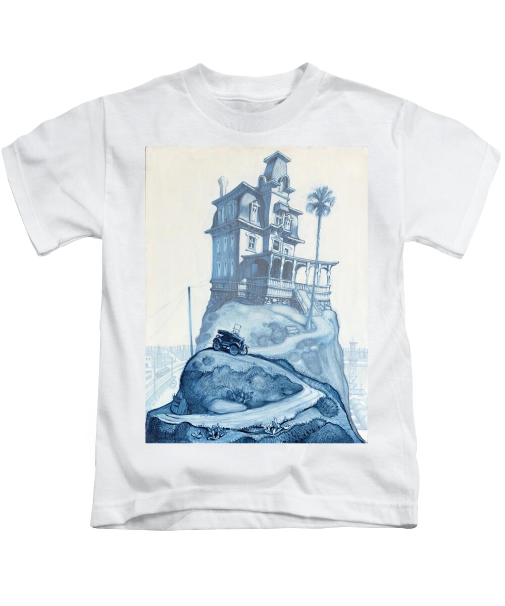 Blue Kids T-Shirt featuring the painting Oil Fields and Orchards by John Reynolds