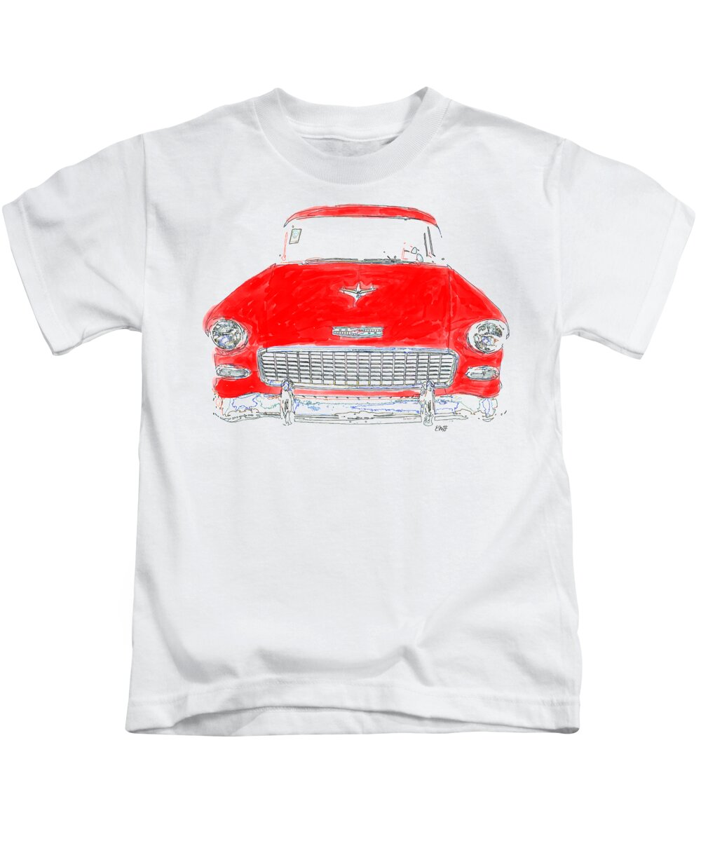 Car Kids T-Shirt featuring the photograph Old Red Car Drawing T-shirt by Edward Fielding