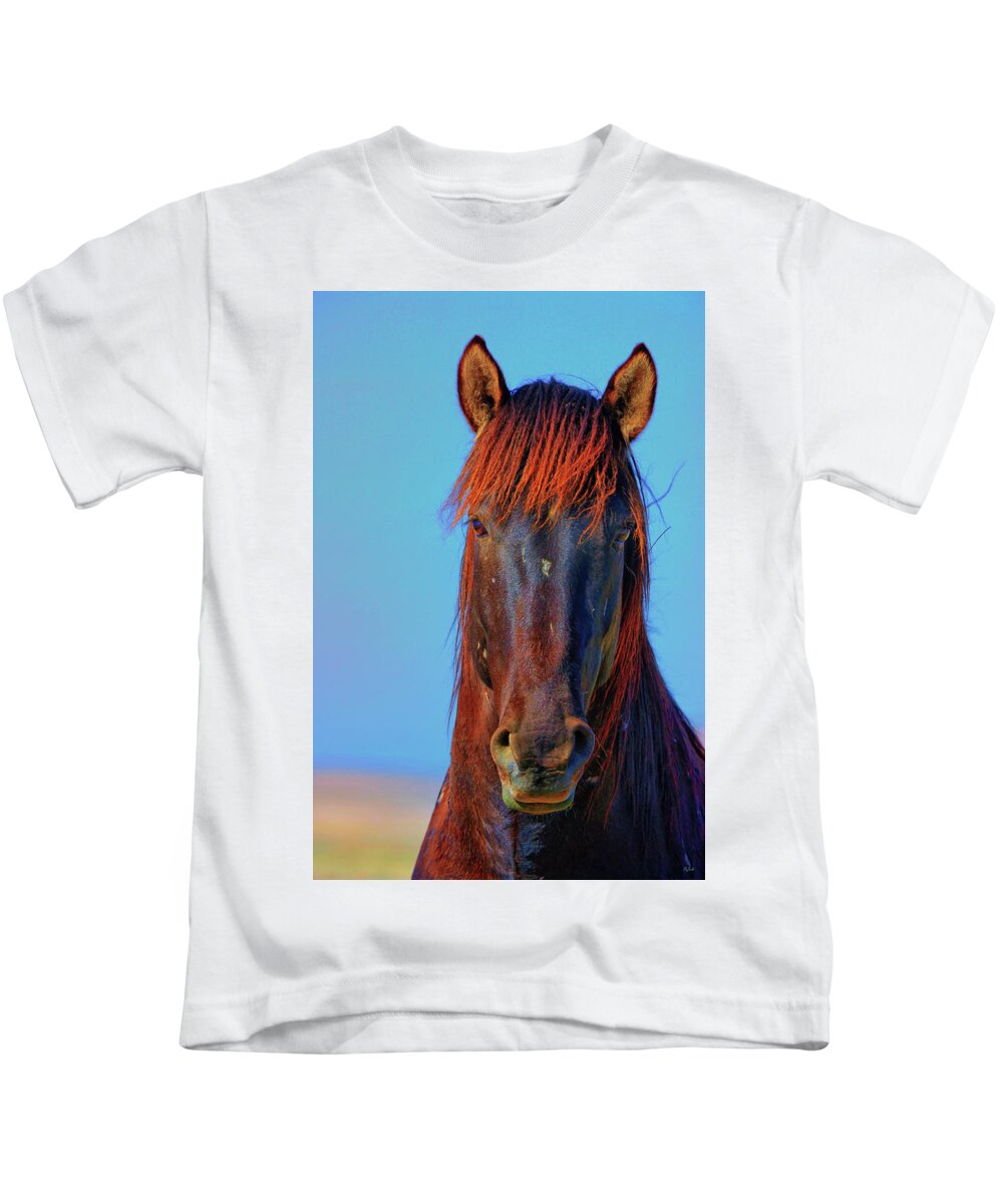 Horse Kids T-Shirt featuring the photograph Onaqui Wild Stallion Portrait by Greg Norrell