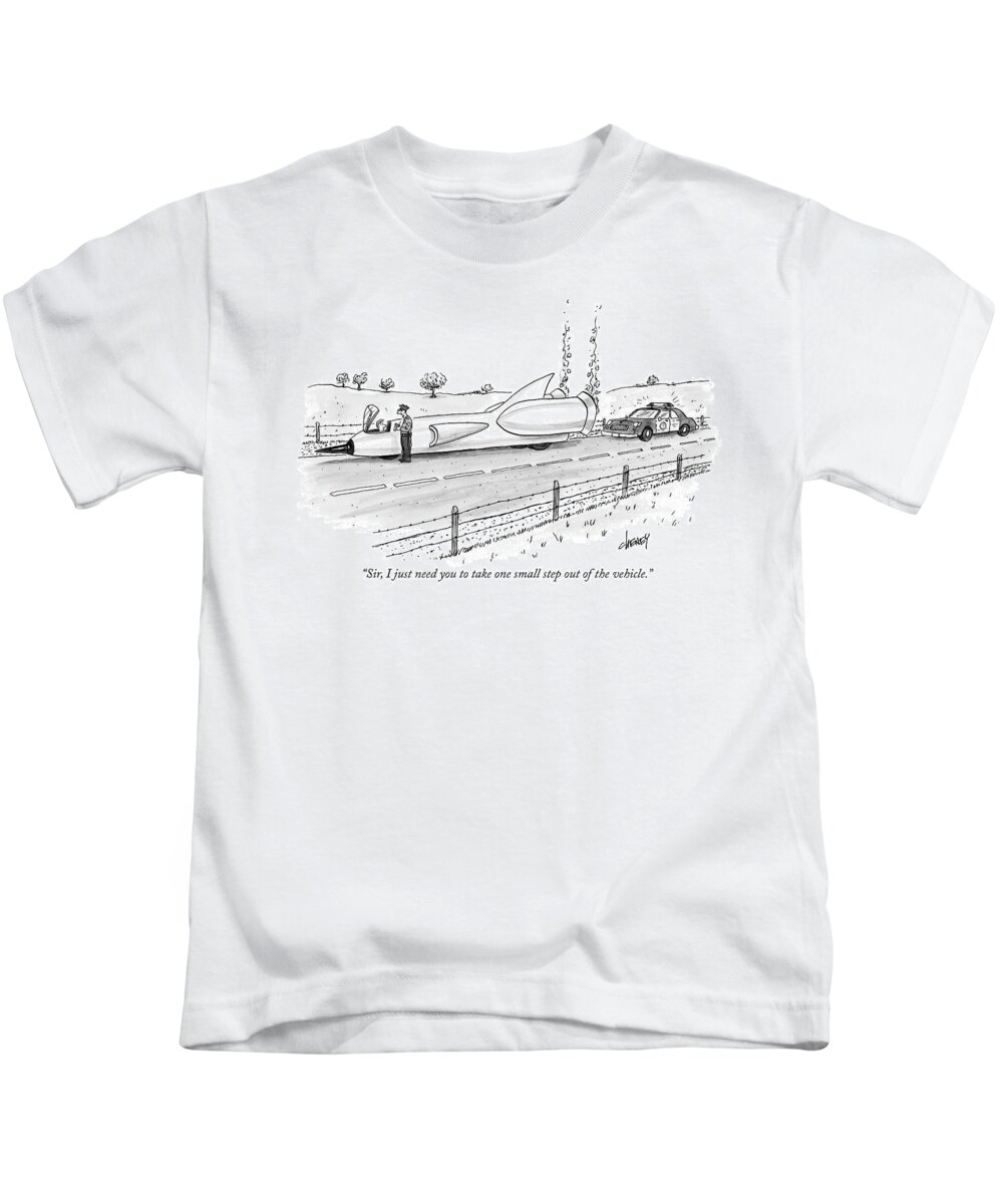 Sir Kids T-Shirt featuring the drawing One small step by Tom Cheney