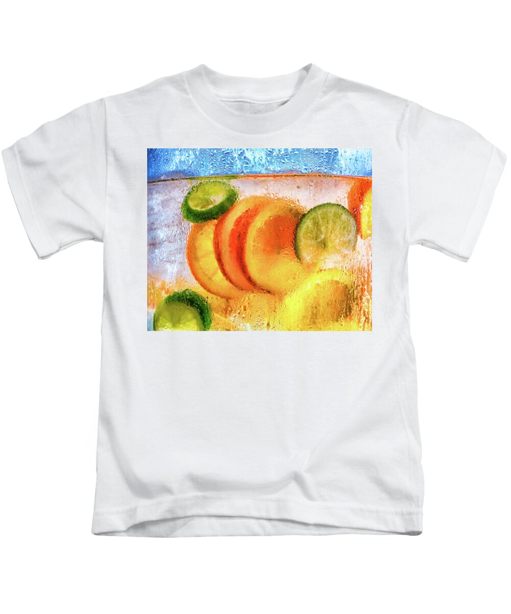 Beverage Kids T-Shirt featuring the photograph Orange and Lime Slices in Water by Darryl Brooks