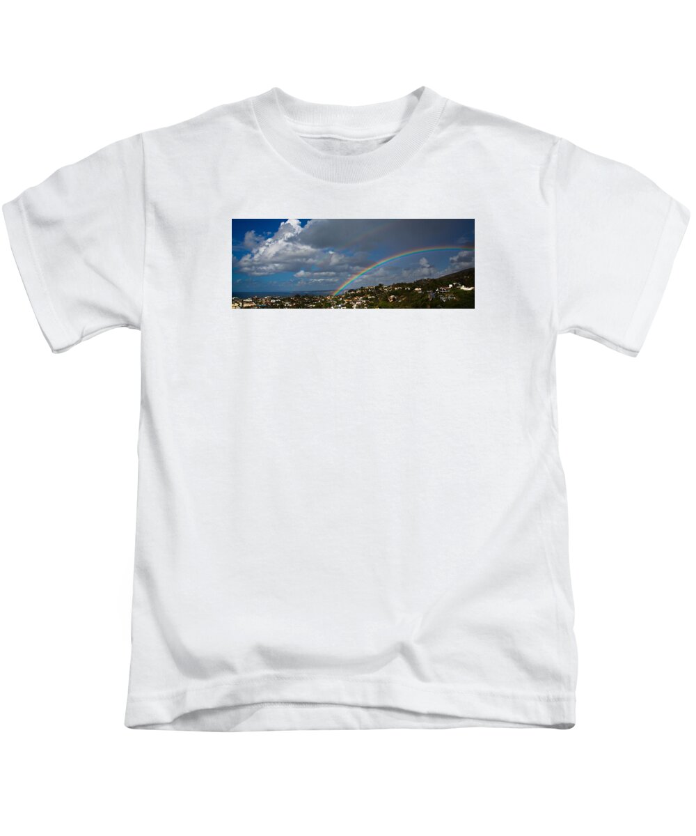 La Jolla Country Club Kids T-Shirt featuring the photograph Over The Double Rainbow by Russ Harris