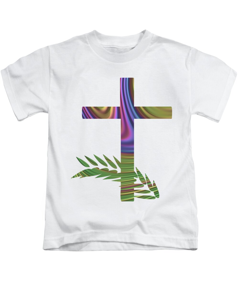 Palm Sunday Cross With Fractal Abstract Kids T-Shirt featuring the digital art Palm Sunday Cross with Fractal Abstract by Rose Santuci-Sofranko