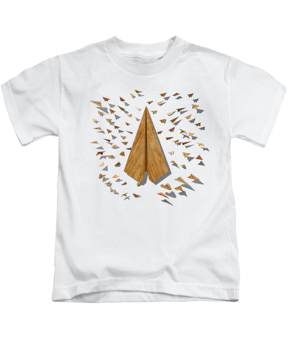 Aircraft Kids T-Shirt featuring the digital art Paper Airplanes of Wood 10 by YoPedro