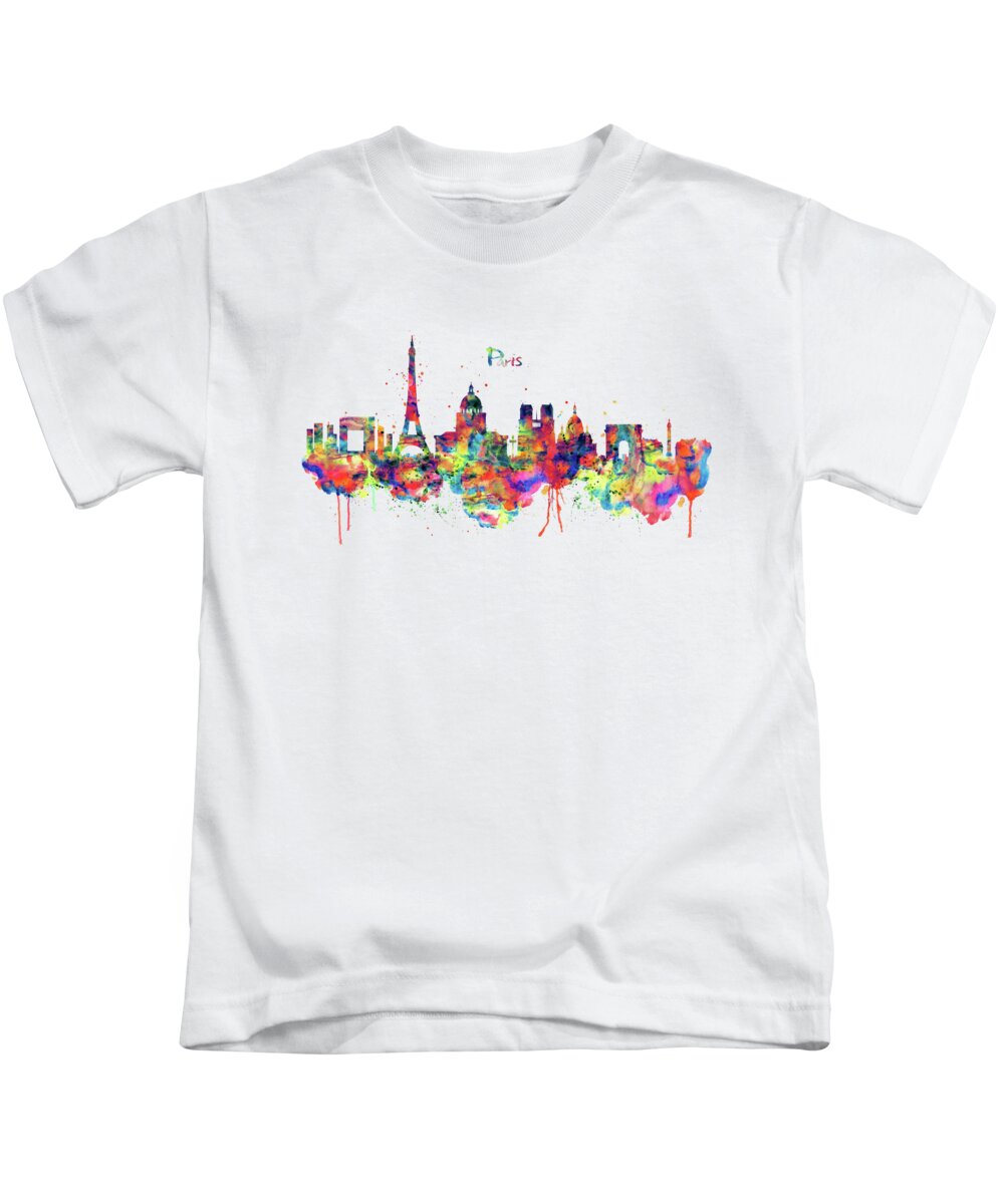 Marian Voicu Kids T-Shirt featuring the painting Paris Skyline 2 by Marian Voicu