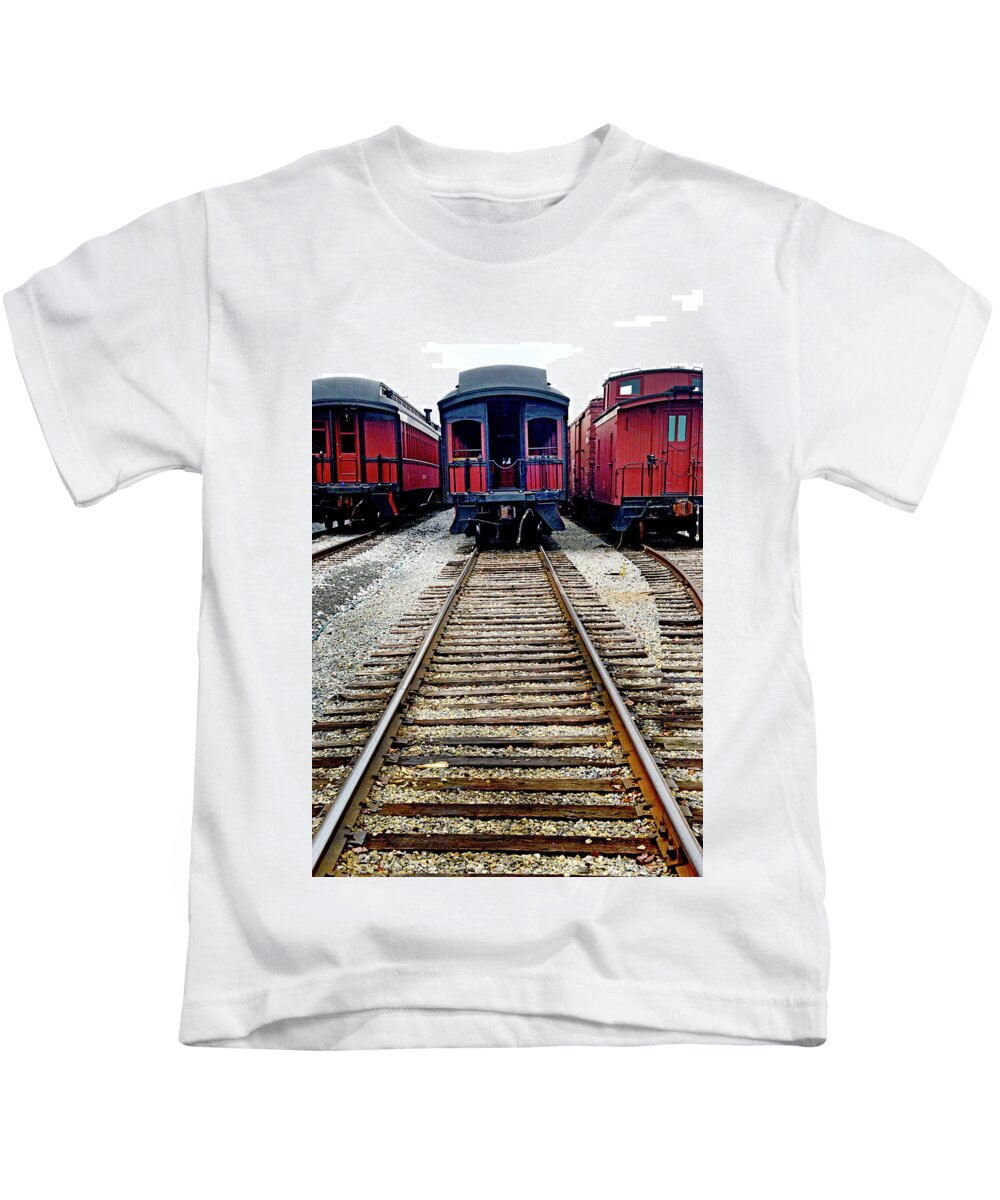 Railroad Kids T-Shirt featuring the photograph Parked on a Siding by Paul W Faust - Impressions of Light