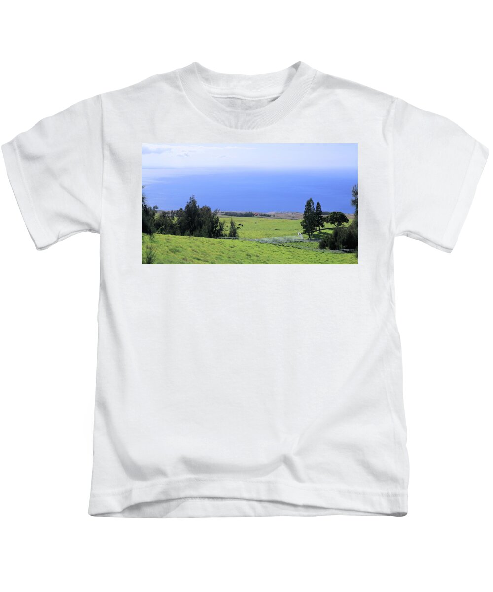 Photosbymch Kids T-Shirt featuring the photograph Pasture by the Ocean by M C Hood
