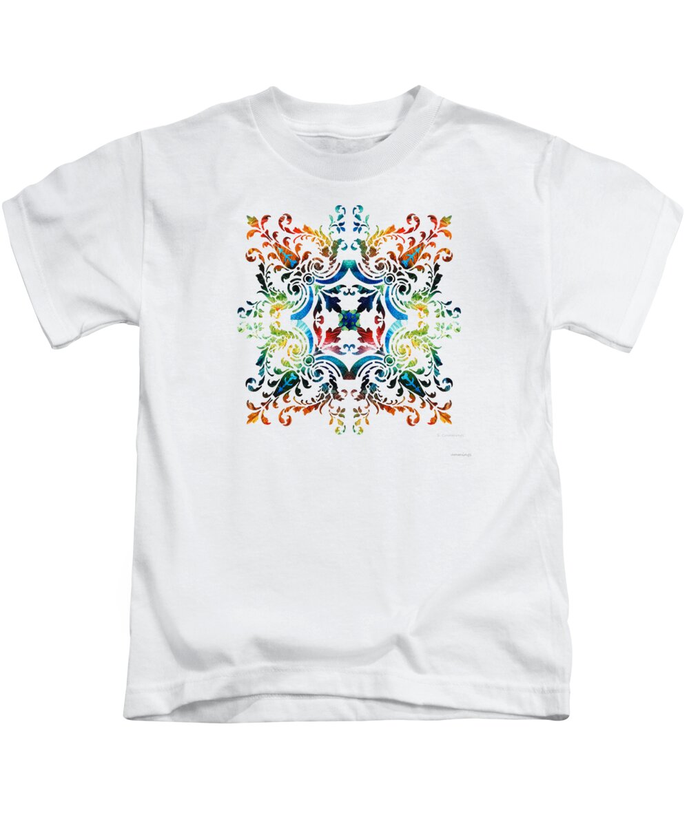 Mandala Kids T-Shirt featuring the painting Pattern Art - Color Fusion Design 7 By Sharon Cummings by Sharon Cummings