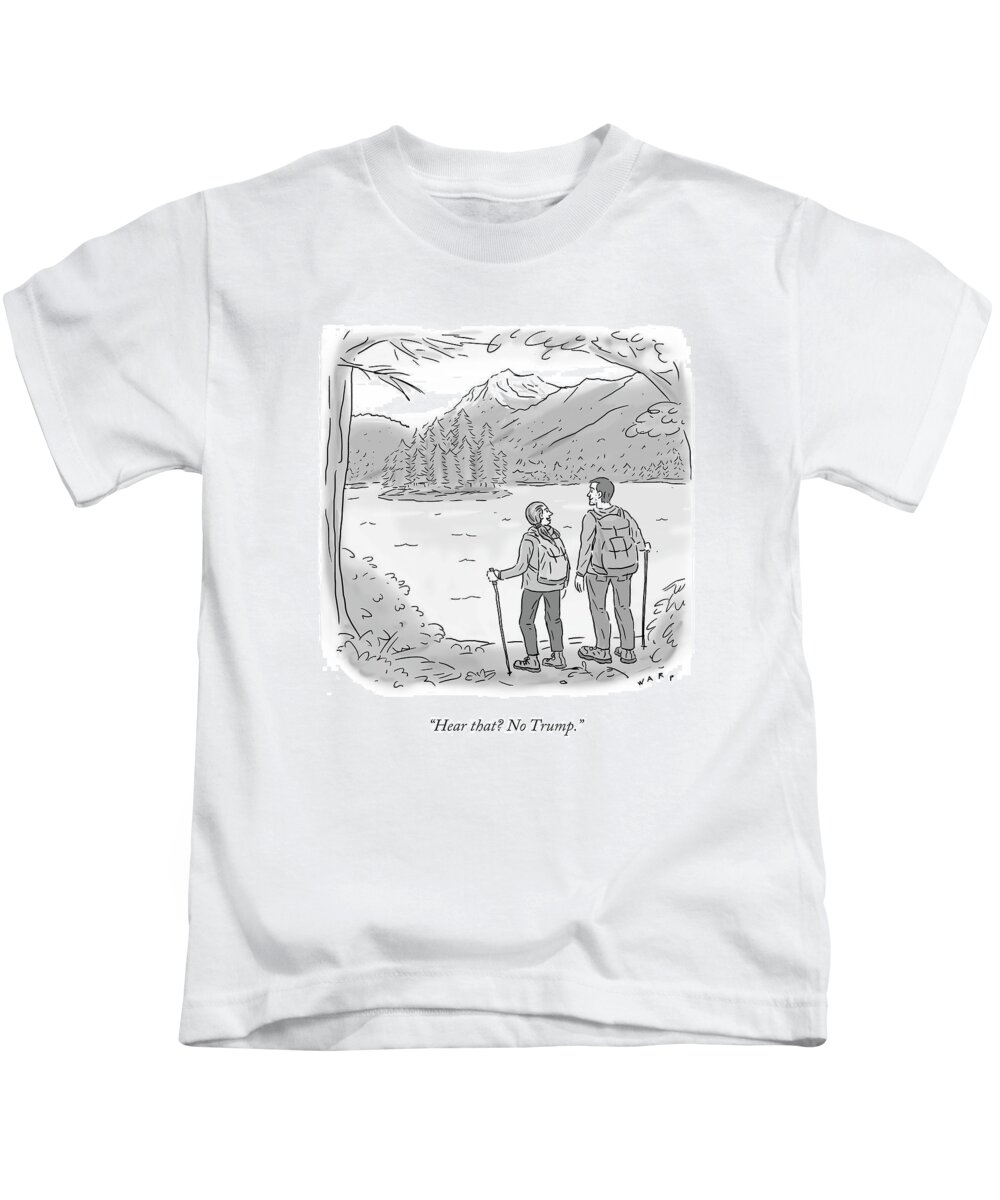 Hiking Kids T-Shirt featuring the drawing Peaceful Hikers by Kim Warp