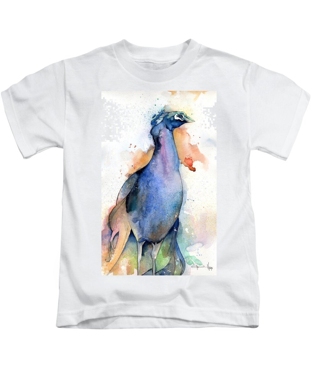 Bird Kids T-Shirt featuring the painting Peacock by Sean Parnell