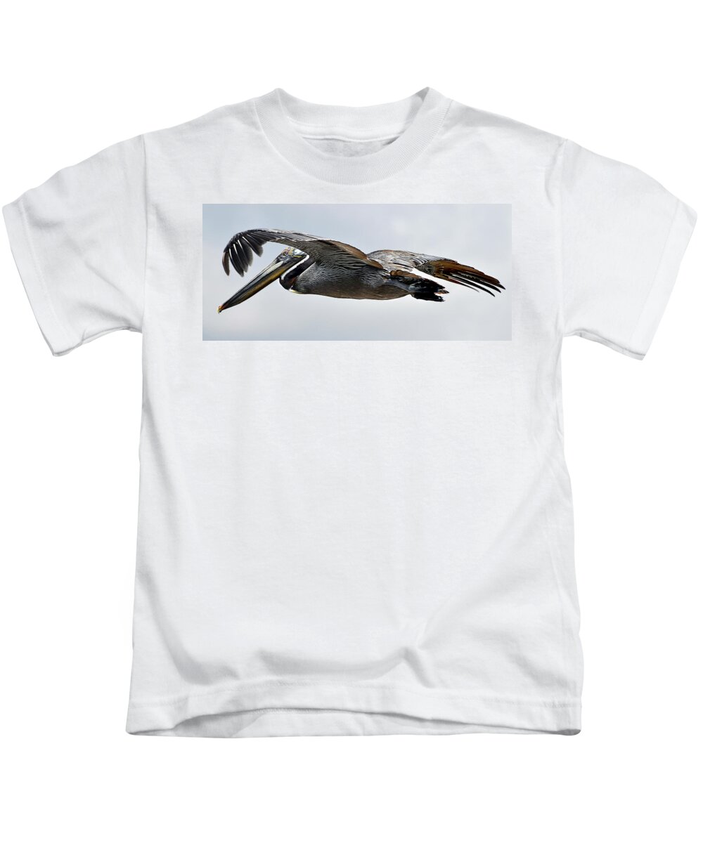 Pelican Kids T-Shirt featuring the photograph Pelican in Flight by WAZgriffin Digital