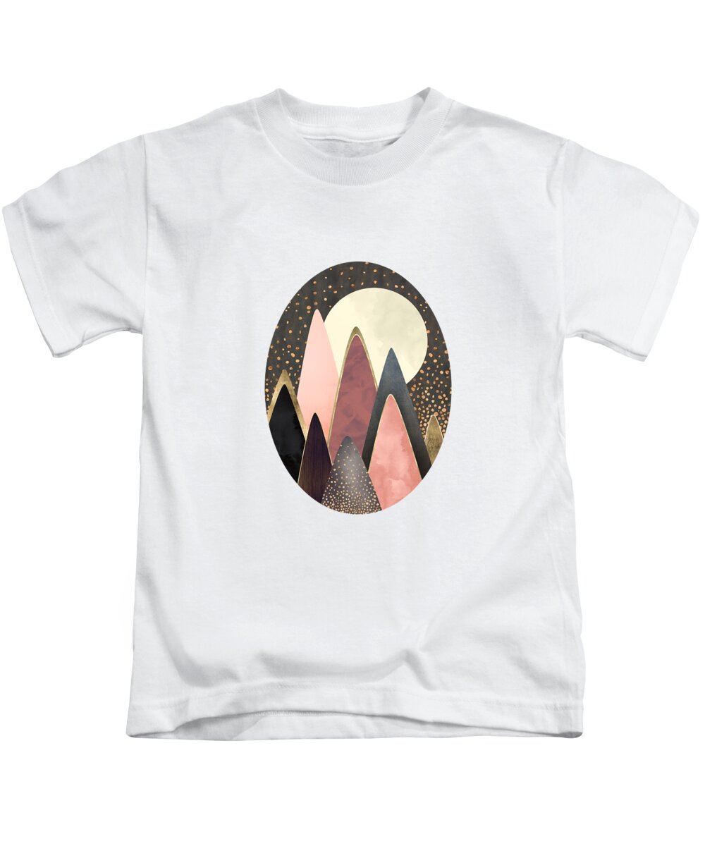 Pink Kids T-Shirt featuring the digital art Pink and Gold Peaks by Spacefrog Designs