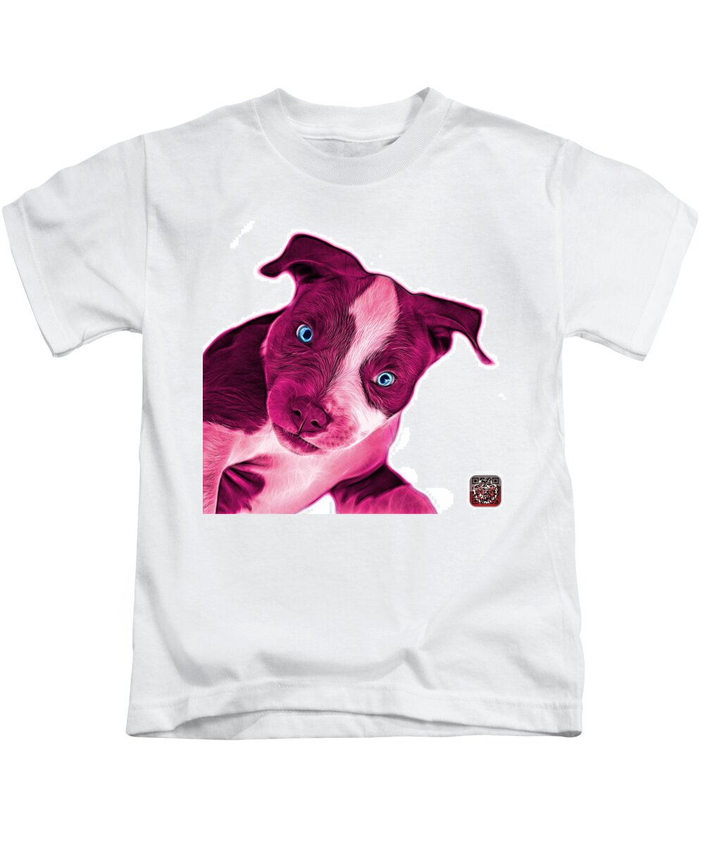 Pitbull Kids T-Shirt featuring the painting Pink Pitbull Dog Art 7435 - Wb by James Ahn