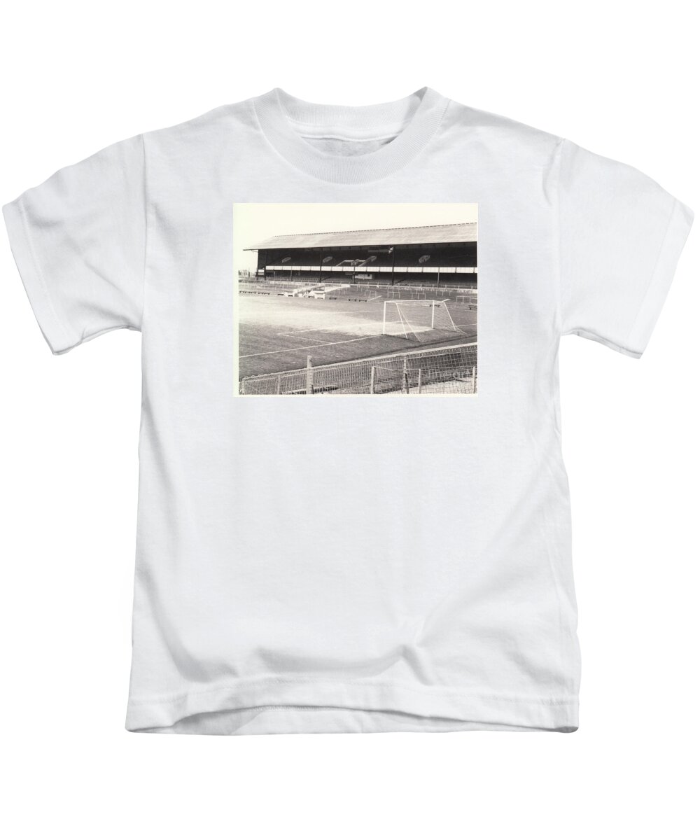 Kids T-Shirt featuring the photograph Plymouth Argyle - Home Park - Mayflower Stand 2 - BW - 1960s by Legendary Football Grounds