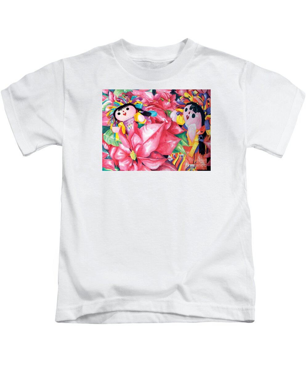 Christmas Card Kids T-Shirt featuring the painting Poinsettia Christmas by Kandyce Waltensperger