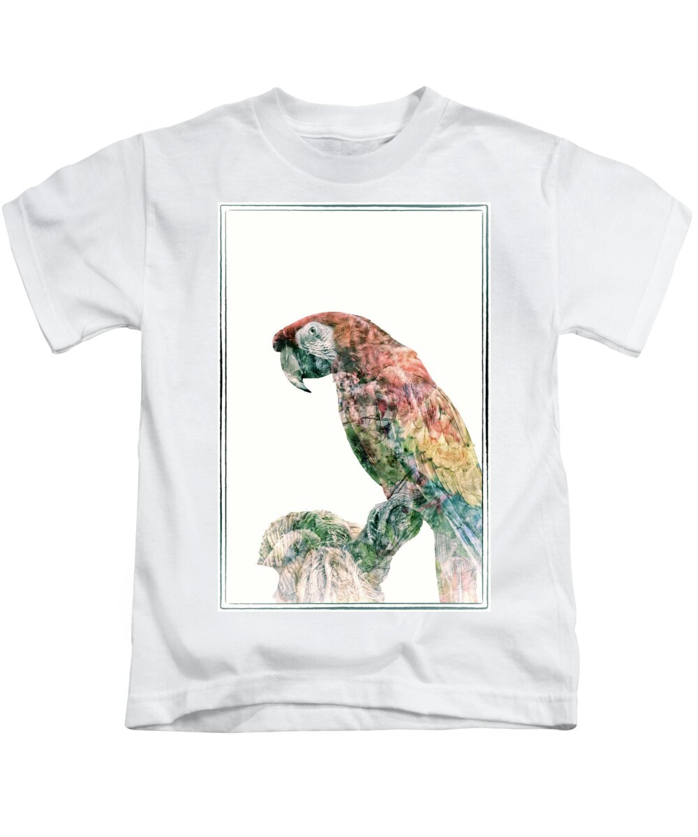 Macaw Kids T-Shirt featuring the mixed media Polly Got a Cracker by Pamela Williams