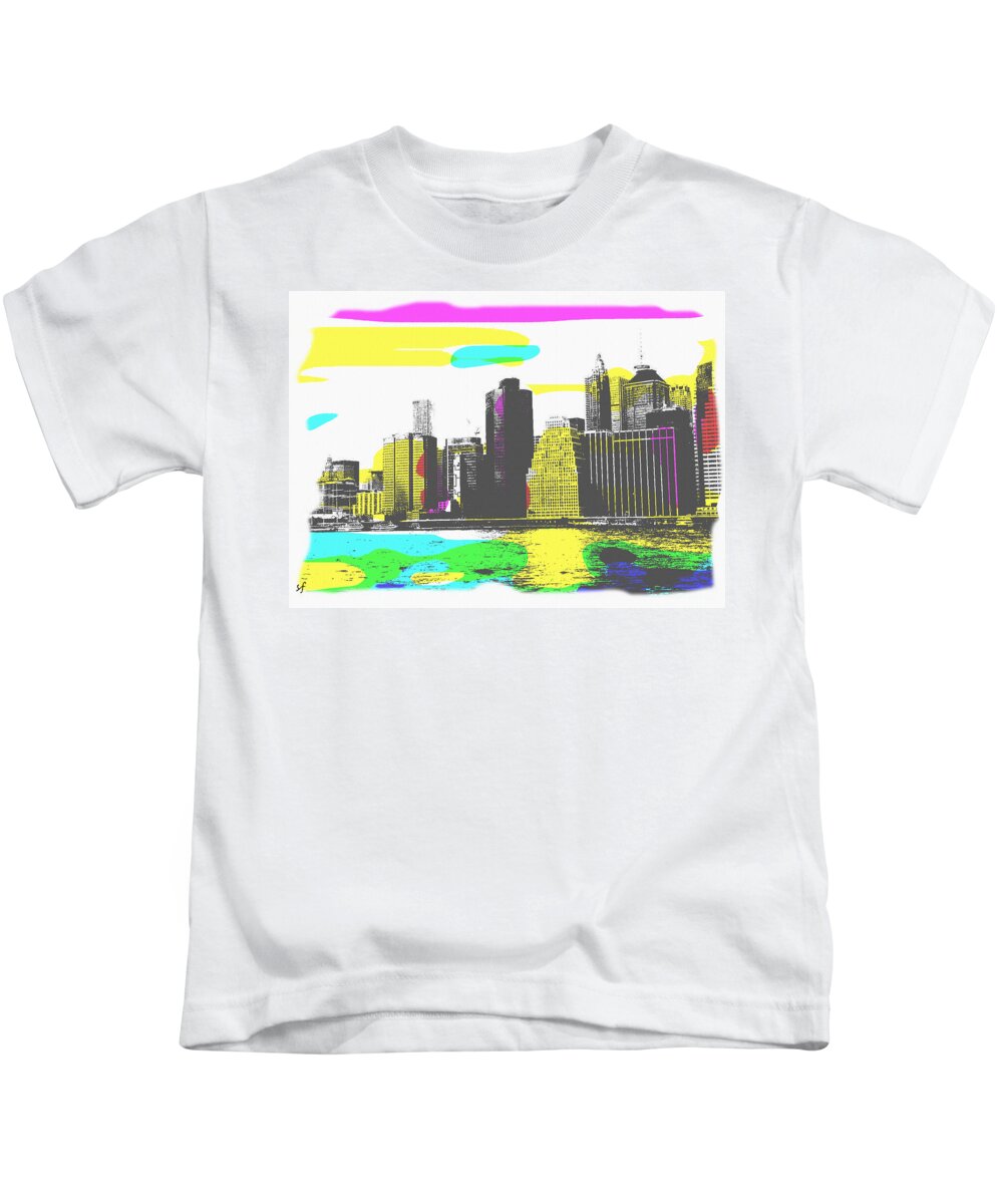 Landscape Kids T-Shirt featuring the mixed media Pop City Skyline by Shelli Fitzpatrick