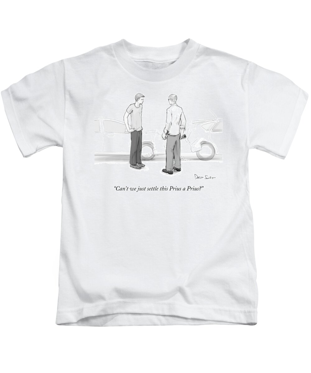 can't We Just Settle This Kids T-Shirt featuring the drawing Prius a Prius by Jeanne Darst