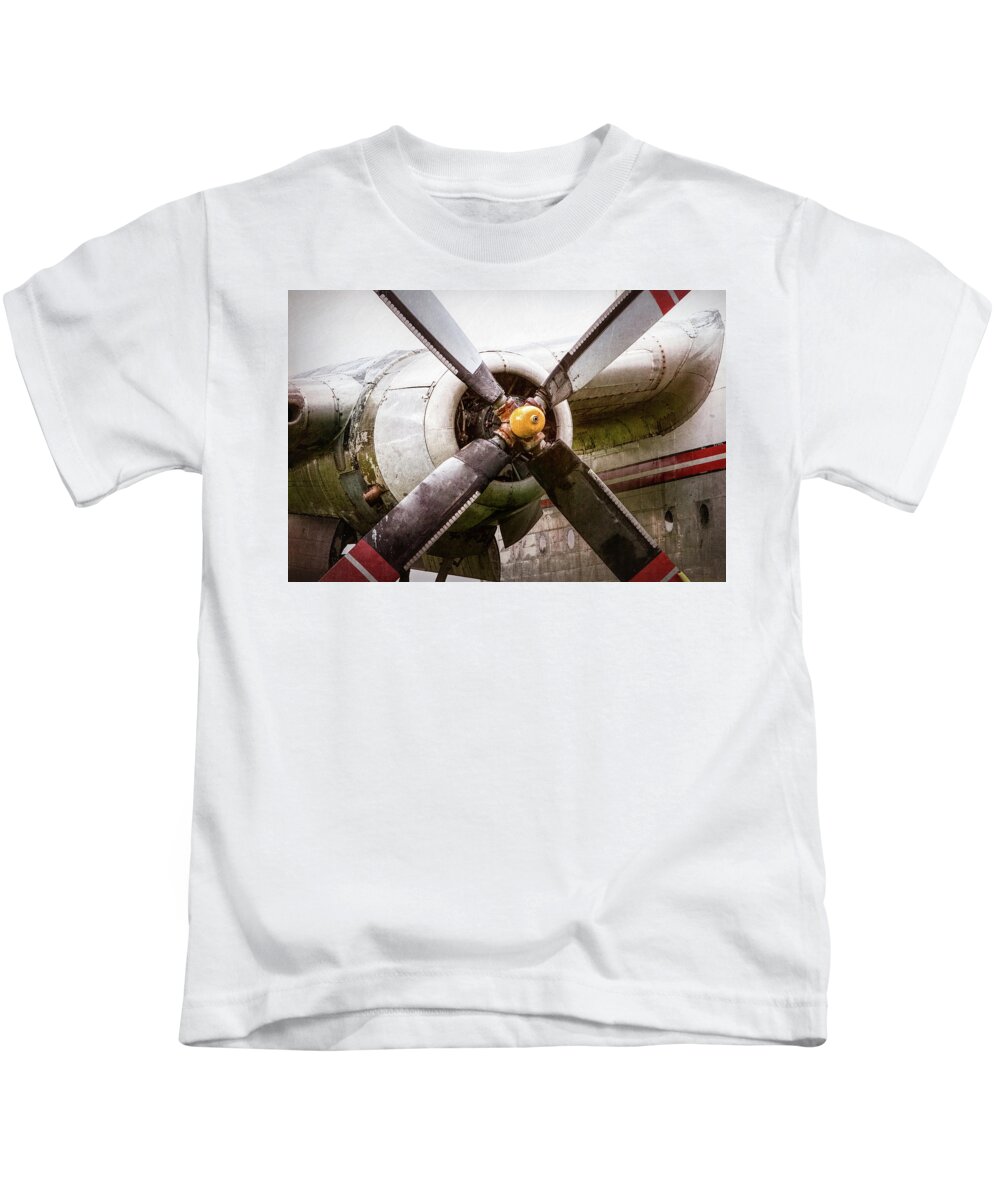 Vintage Planes Kids T-Shirt featuring the photograph Radial Engine and Prop - Fairchild C-119 Flying Boxcar by Gary Heller
