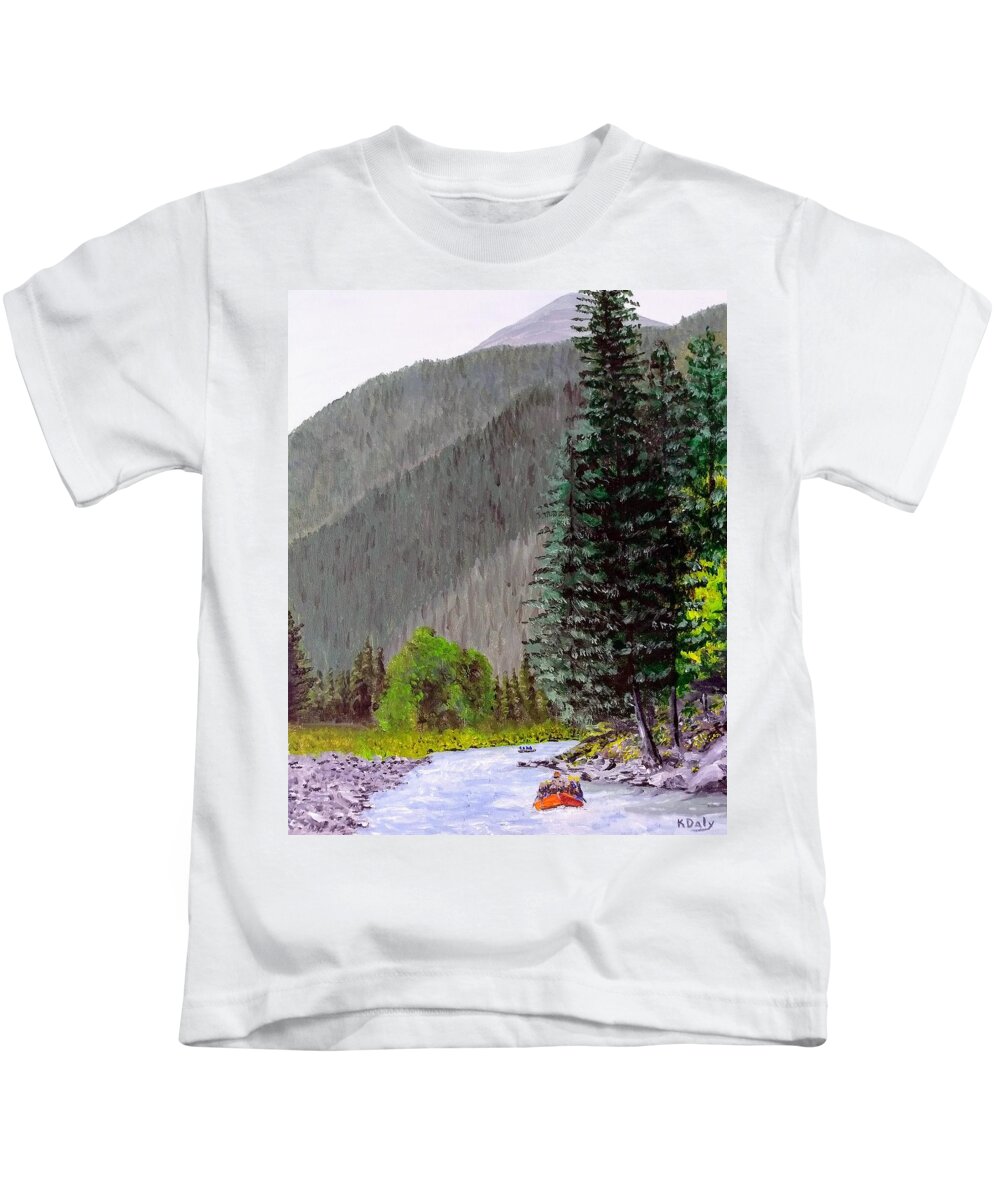Gallatin River Kids T-Shirt featuring the painting Rafting the Gallatin by Kevin Daly