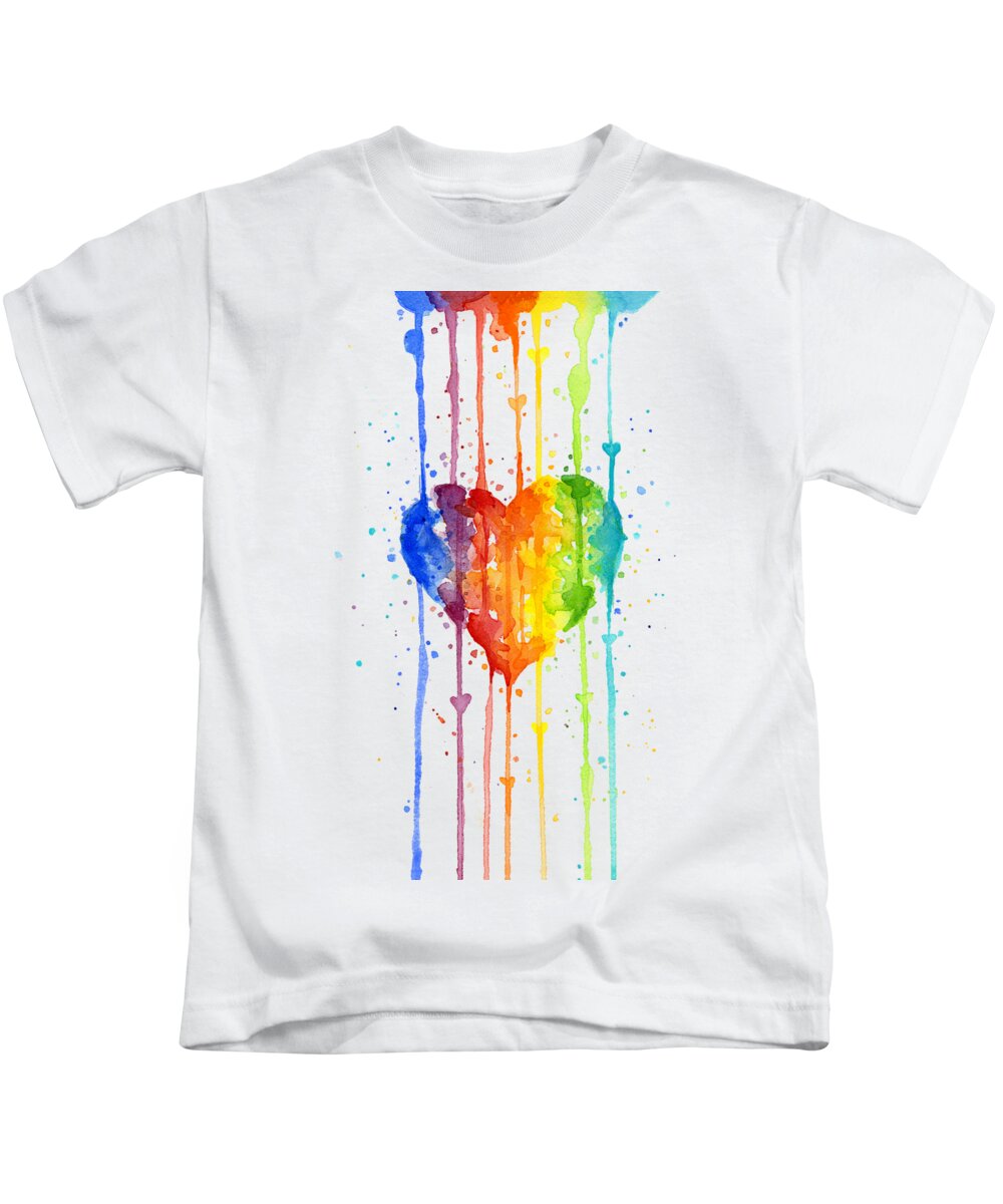 Rainbow Watercolor Heart Kids T-Shirt by Olga Shvartsur - Pixels