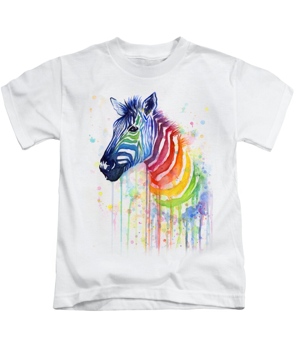 Rainbow Kids T-Shirt featuring the painting Rainbow Zebra - Ode to Fruit Stripes by Olga Shvartsur