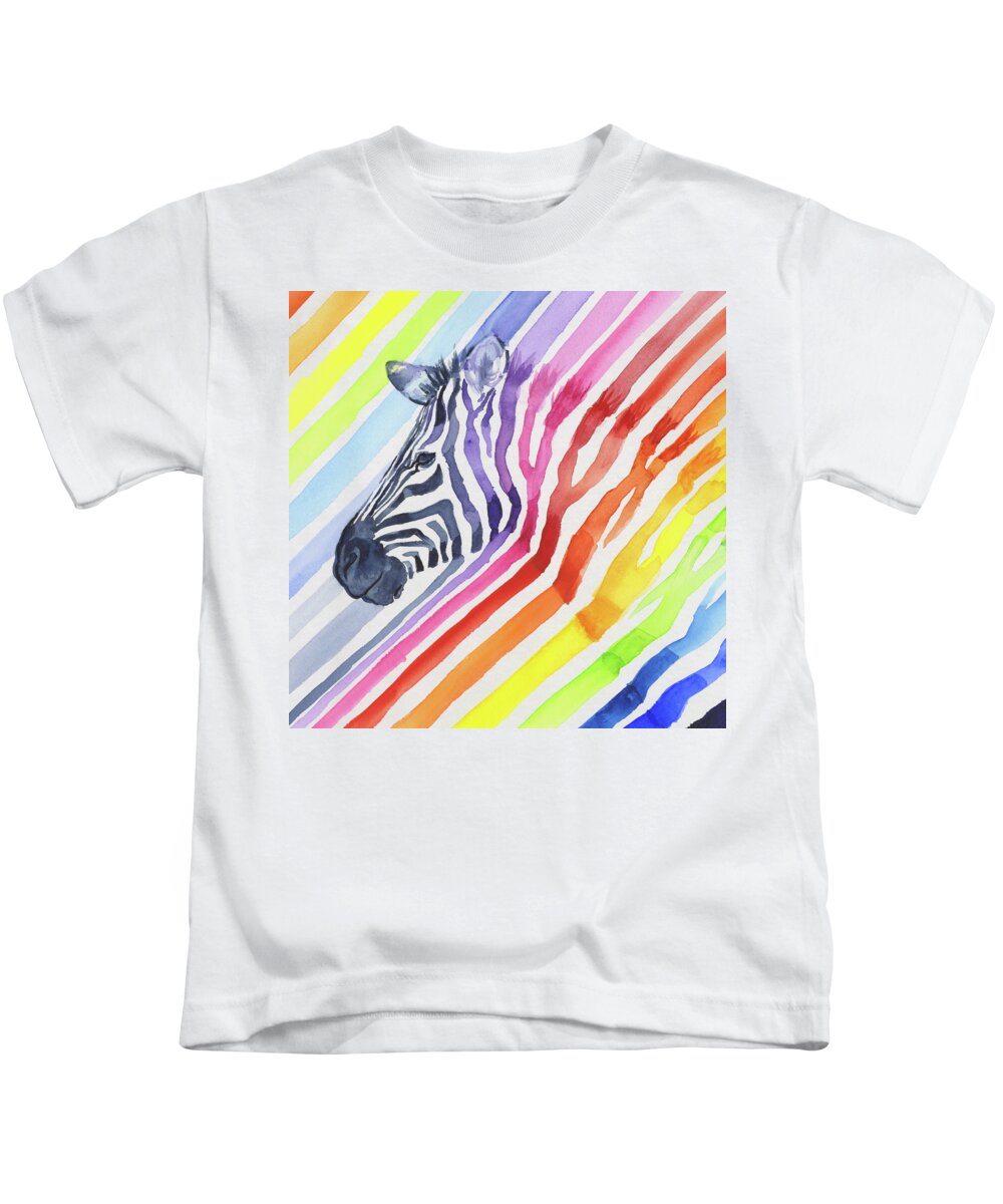 Rainbow Kids T-Shirt featuring the painting Rainbow Zebra Pattern by Olga Shvartsur