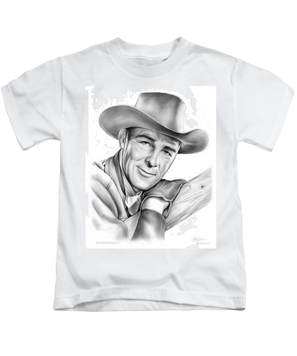 Randolph Scott Kids T-Shirt featuring the drawing Randolph Scott by Greg Joens