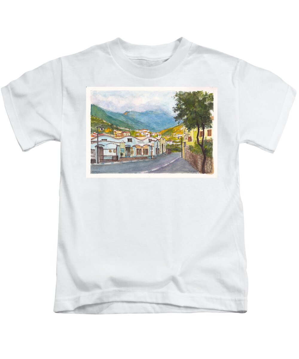 Landscape Kids T-Shirt featuring the painting Ravello Pizzeria by Dai Wynn