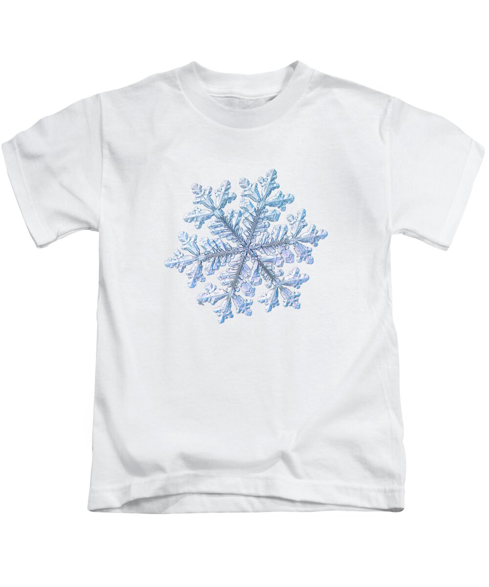 Snowflake Kids T-Shirt featuring the photograph Real snowflake - Hyperion white by Alexey Kljatov