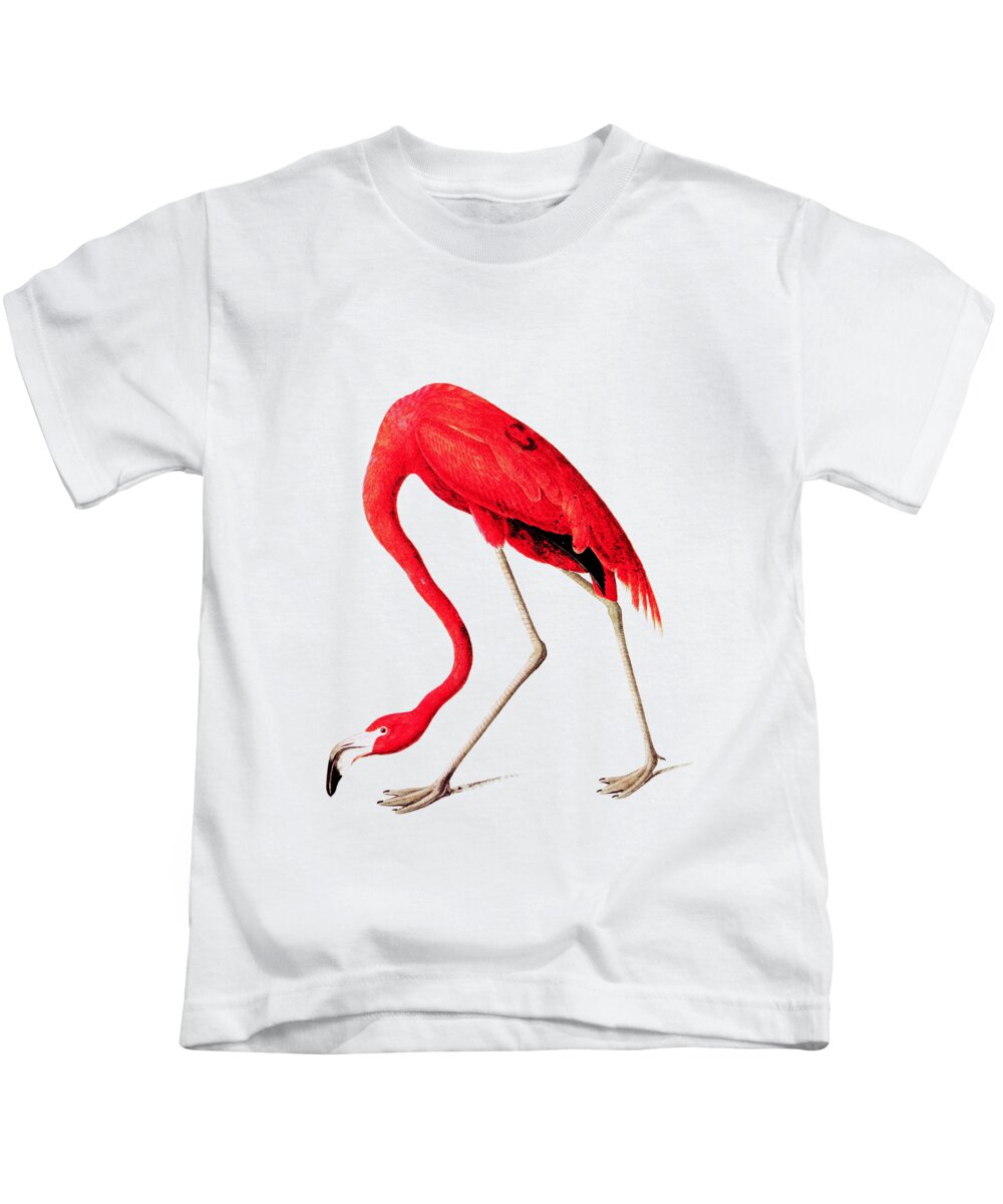  Vintage Kids T-Shirt featuring the digital art Red flamingo from Audubon by Heidi De Leeuw