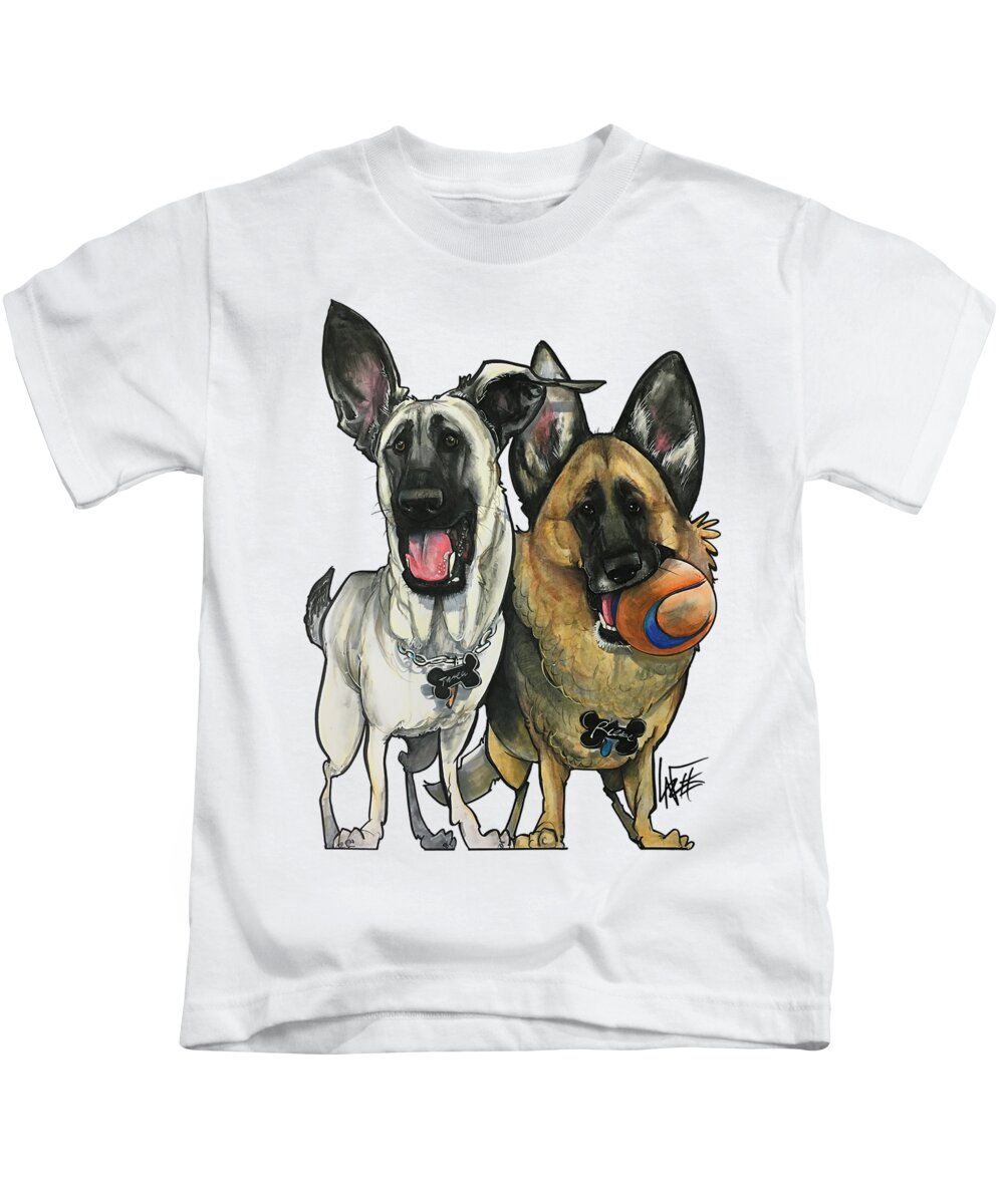German Shepherd Kids T-Shirt featuring the drawing Reid 3835 by Canine Caricatures By John LaFree