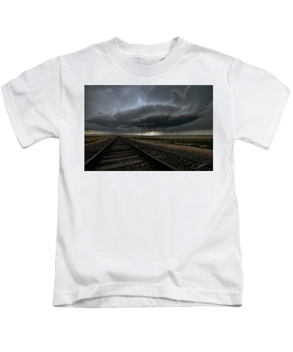 Storm Kids T-Shirt featuring the photograph Right on track by Jeff Niederstadt
