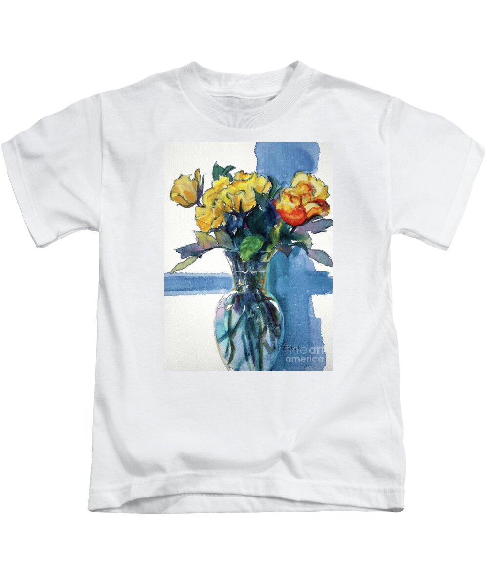 Paintings Kids T-Shirt featuring the painting Roses in Vase Still Life I by Kathy Braud