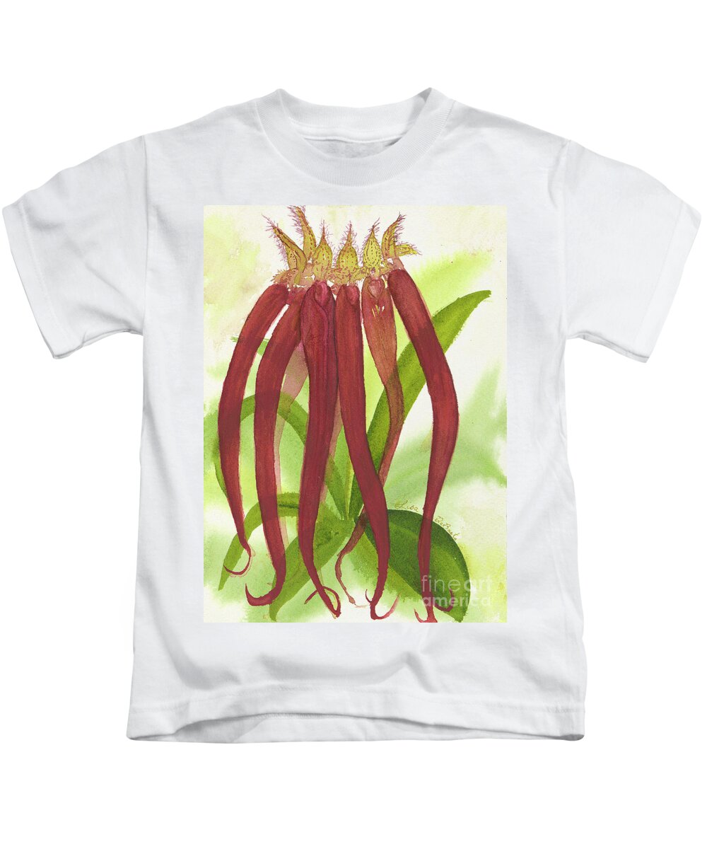 Bulbophylum Kids T-Shirt featuring the painting Roys Coolest Bulbophylum Orchid Ever by Lisa Debaets