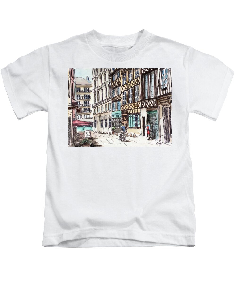 Rue Malpalu Kids T-Shirt featuring the painting Rue Malpalu, Rouen, France II by Emily Page